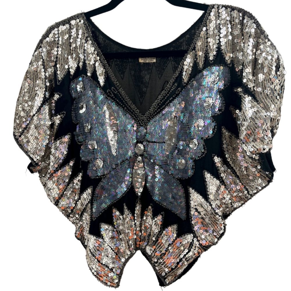 1970s Disco Butterfly Sequin Top Gem